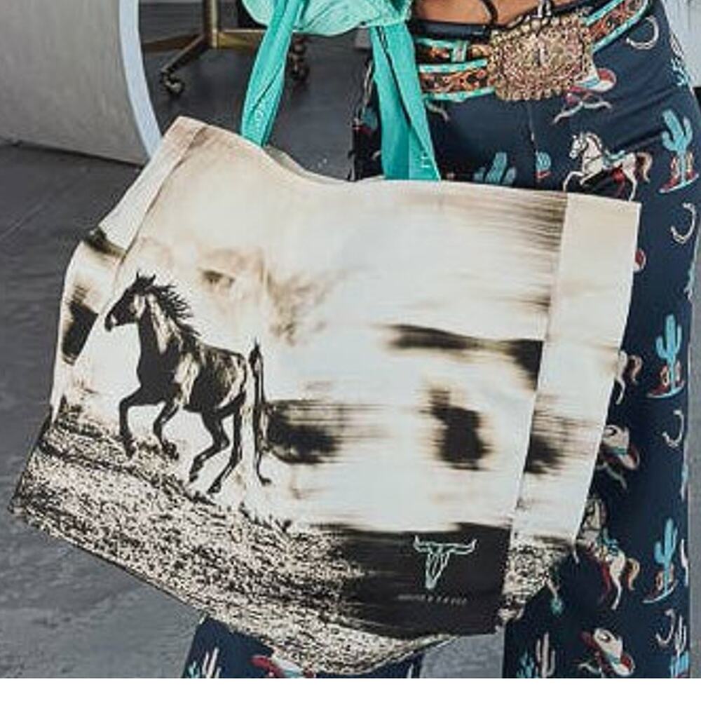 Desert Horse Print Canvas Tote Bag — Oversized Western Style
